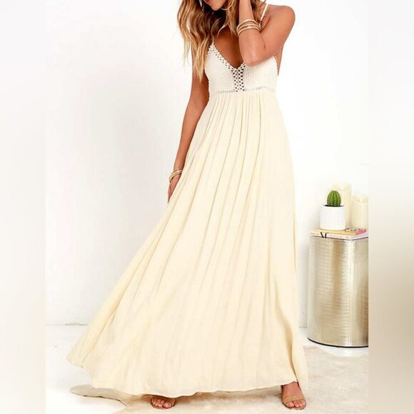 [S]Lulus Hippie Hippie Chic Cream Maxi Dress - Picture 1 of 10